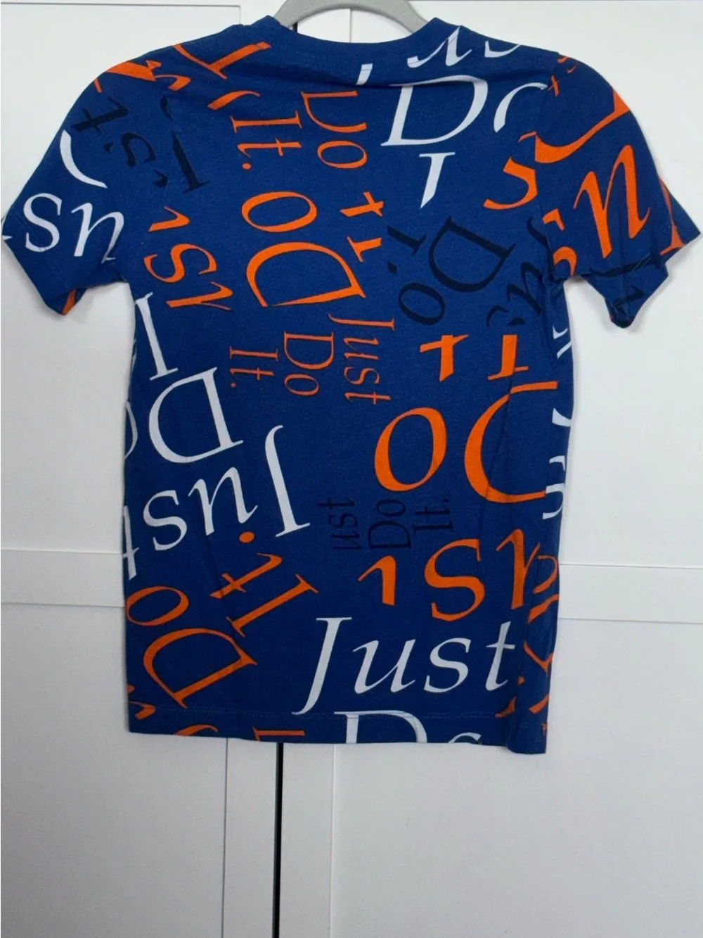 Nike Blue Short-Sleeve Tee w/Orange Graphic Letters | Boys MED